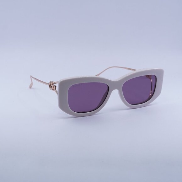 Gucci GG1566S 003 Sunglasses Ivory/Gold Rectangle Frame, Violet Lenses - Picture 1 of 12